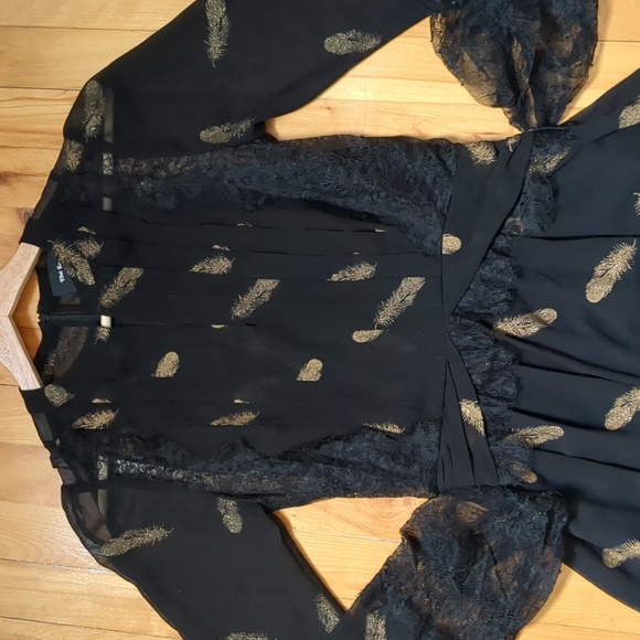 The Kooples Black Dress with Gold Feather Print - Picture 3 of 5